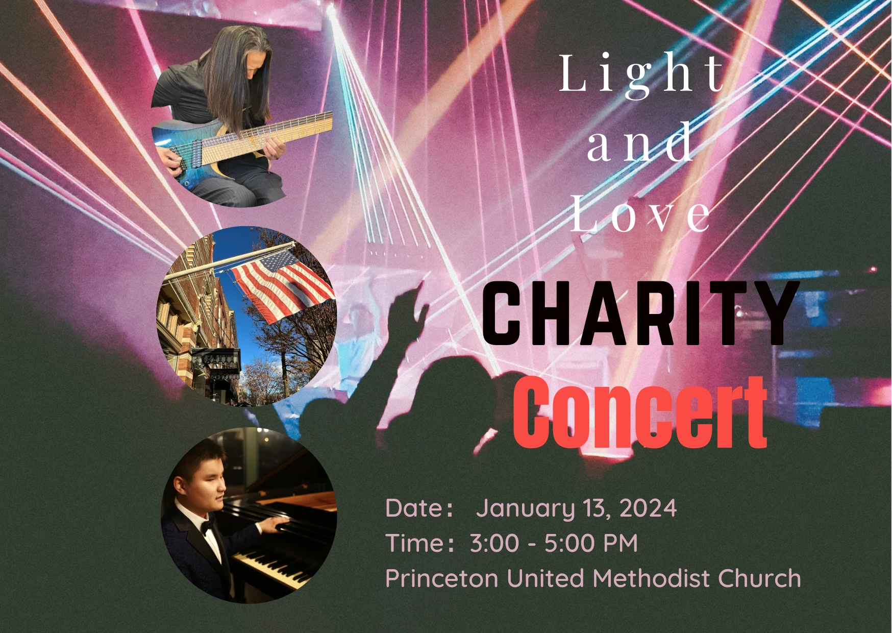 Light and Love charity concert poster — January 13, 2024